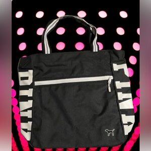 Victoria’s Secret PINK black and white tote bag pink logo Weekender pink bag dog